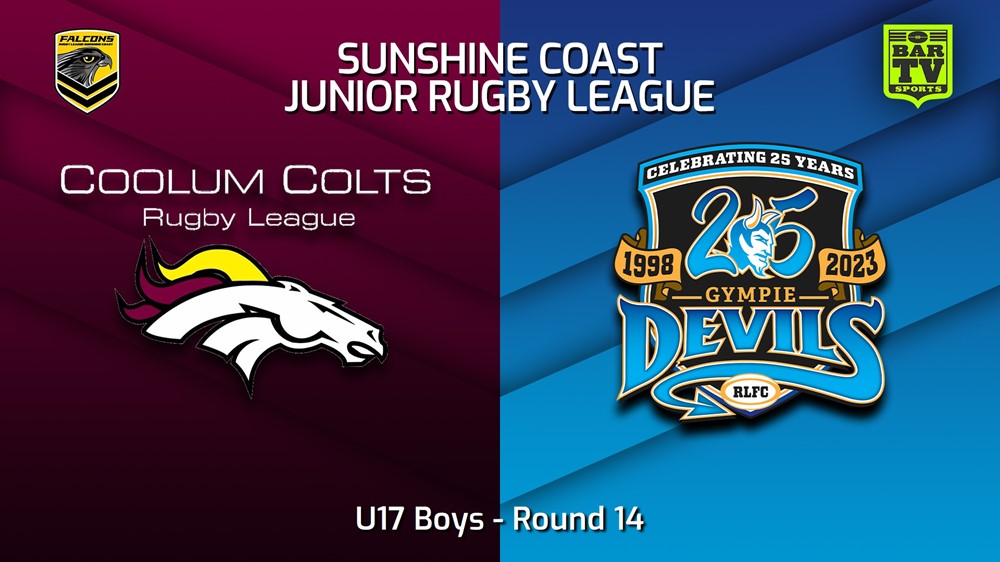 230729-Sunshine Coast Junior Rugby League Round 14 - U17 Boys - Coolum Colts JRL v Gympie Devils JRL Slate Image