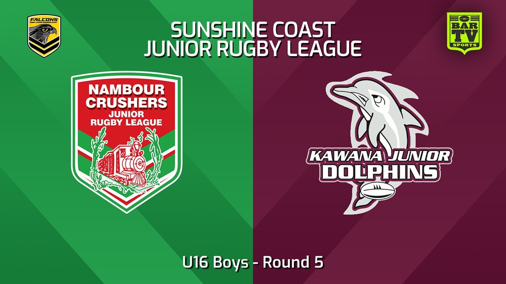 240426-video-Sunshine Coast Junior Rugby League Round 5 - U16 Boys - Nambour Crushers JRL v Kawana Dolphins JRL Minigame Slate Image