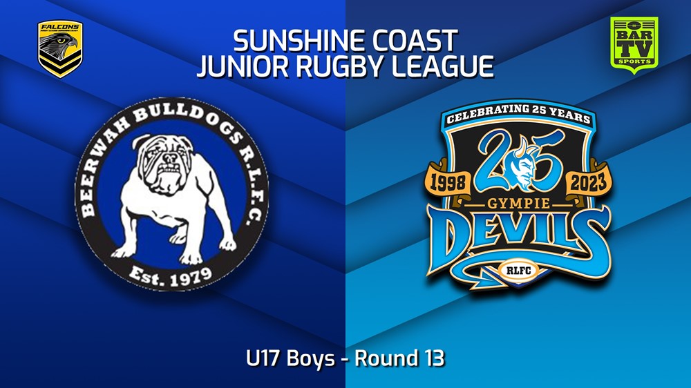 230722-Sunshine Coast Junior Rugby League Round 13 - U17 Boys - Beerwah Bulldogs JRL v Gympie Devils JRL Slate Image