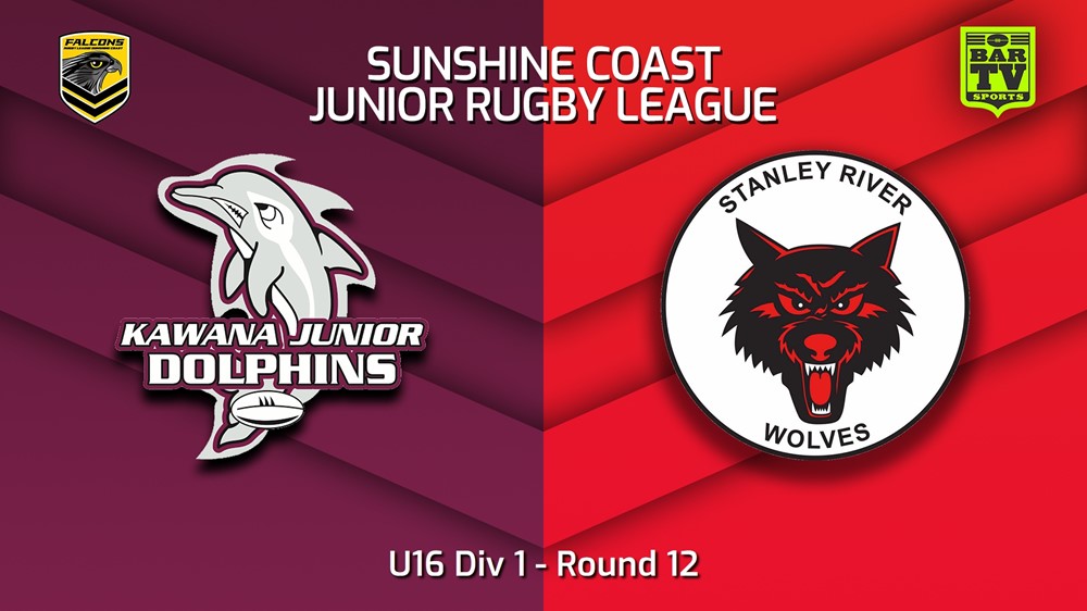 230714-Sunshine Coast Junior Rugby League Round 12 - U16 Div 1 - Kawana Dolphins JRL v Stanley River Wolves JRL Slate Image