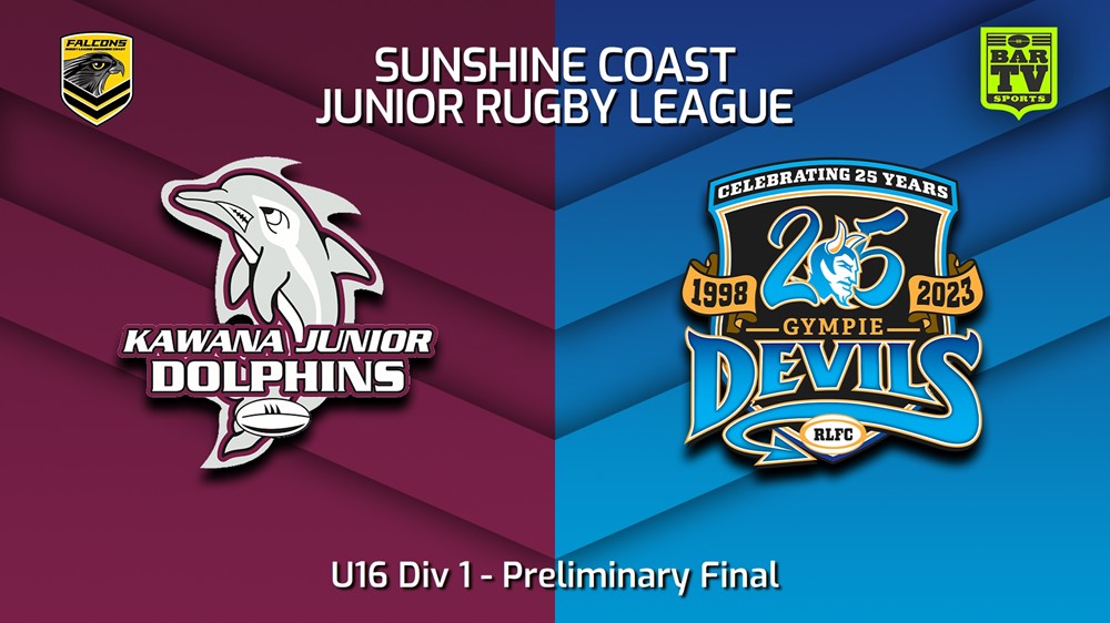 230825-Sunshine Coast Junior Rugby League Preliminary Final - U16 Div 1 - Kawana Dolphins JRL v Gympie Devils JRL Slate Image