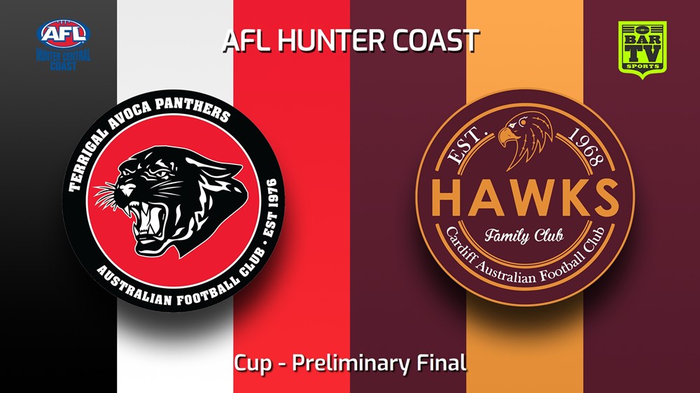 230909-AFL Hunter Central Coast Preliminary Final - Cup - Terrigal Avoca Panthers v Cardiff Hawks Minigame Slate Image