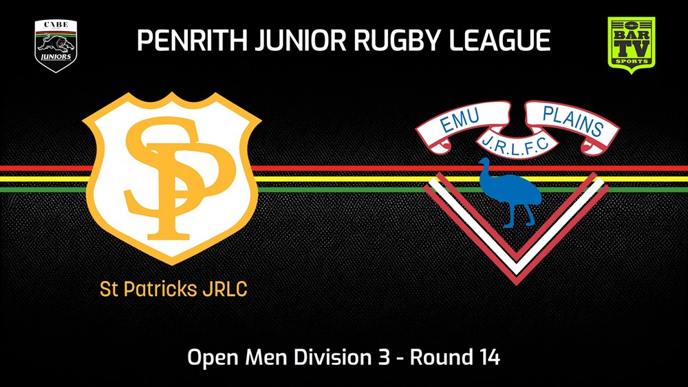 230730-Penrith & District Junior Rugby League Round 14 - Open Men Division 3 - St Patricks v Emu Plains RLFC Slate Image
