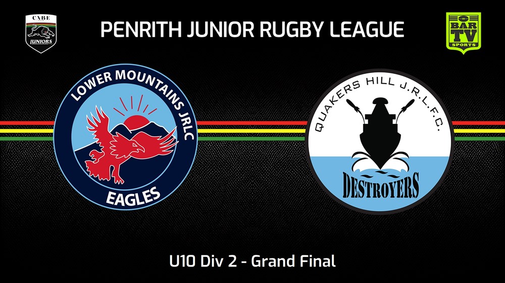 230819-Penrith & District Junior Rugby League Grand Final - U10 Div 2 - Lower Mountains v Quakers Hill Destroyers Slate Image