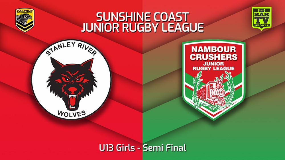 230826-Sunshine Coast Junior Rugby League Semi Final - U13 Girls - Stanley River Wolves JRL v Nambour Crushers JRL Slate Image