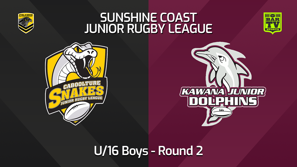 240322-Sunshine Coast Junior Rugby League Round 2 - U16 Boys - Caboolture Snakes Black JRL v Kawana Dolphins JRL Slate Image