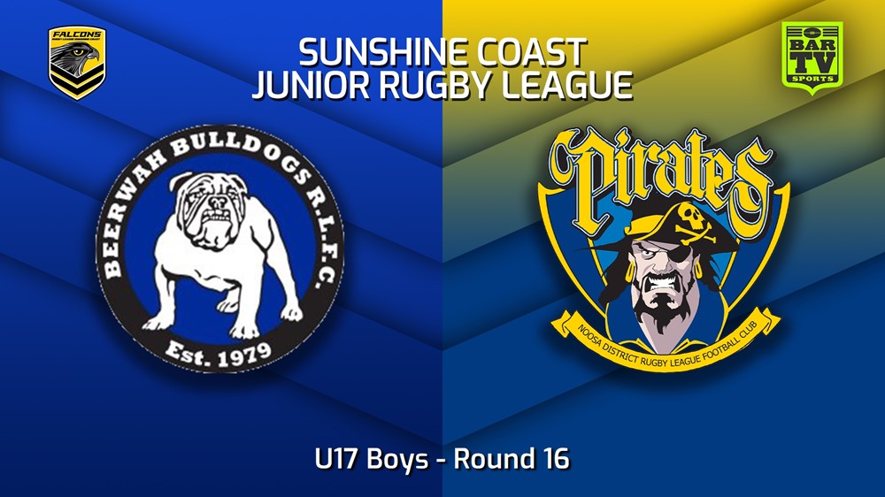 230812-Sunshine Coast Junior Rugby League Round 16 - U17 Boys - Beerwah Bulldogs JRL v Noosa Pirates JRL Slate Image