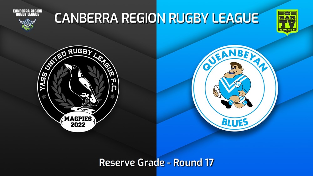 220820-Canberra Round 17 - Reserve Grade - Yass Magpies v Queanbeyan Blues Slate Image