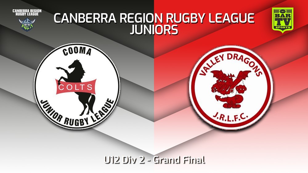 230909-2023 Canberra Region Rugby League Juniors Grand Final - U12 Div 2 - Cooma Colts Juniors v Valley Dragons Slate Image