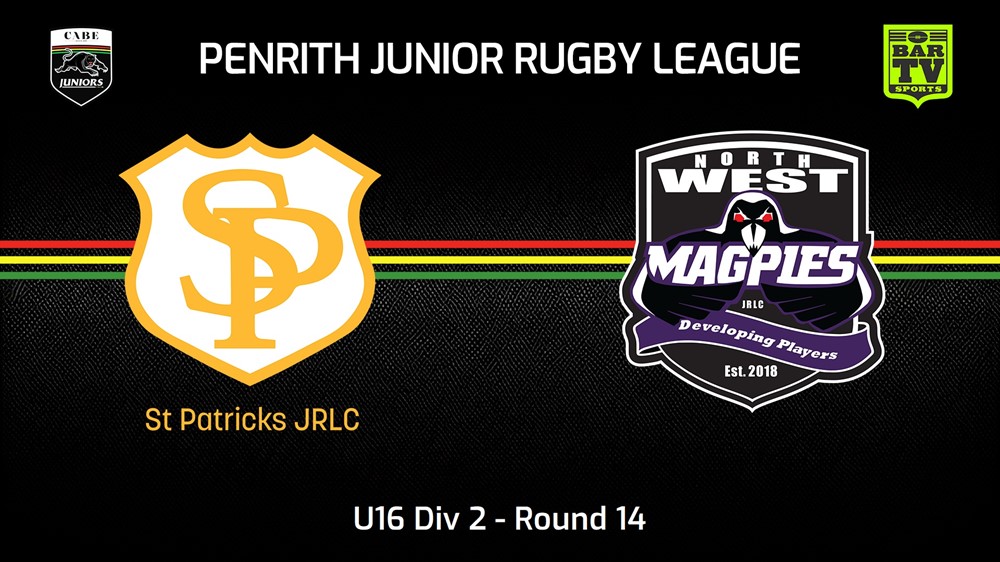 230730-Penrith & District Junior Rugby League Round 14 - U16 Div 2 - St Patricks v North West Magpies Slate Image