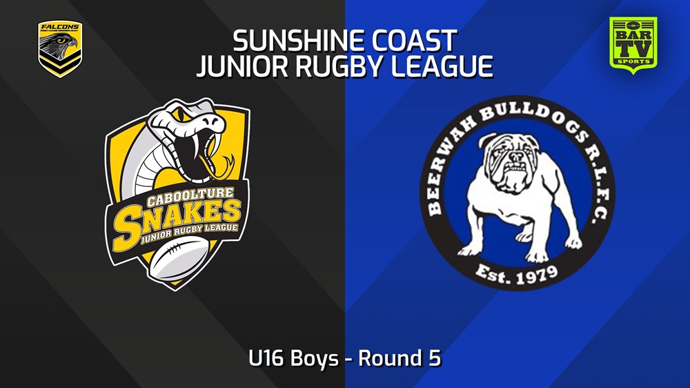 240426-video-Sunshine Coast Junior Rugby League Round 5 - U16 Boys - Caboolture Snakes JRL v Beerwah Bulldogs JRL Minigame Slate Image