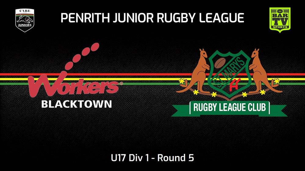 240511-video-Penrith & District Junior Rugby League Round 5 - U17 Div 1 - Blacktown Workers v St Marys Slate Image