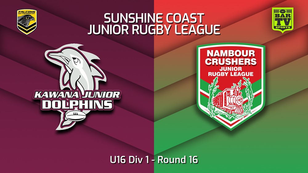 230811-Sunshine Coast Junior Rugby League Round 16 - U16 Div 1 - Kawana Dolphins JRL v Nambour Crushers JRL Slate Image