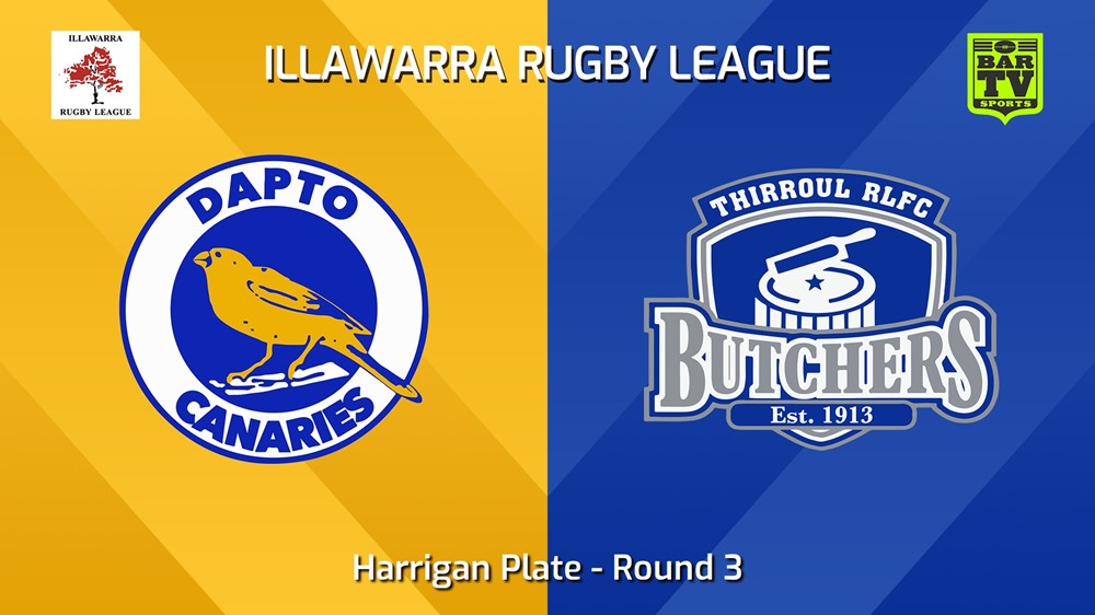 240504-video-Illawarra Round 3 - Harrigan Plate - Dapto Canaries v Thirroul Butchers Slate Image