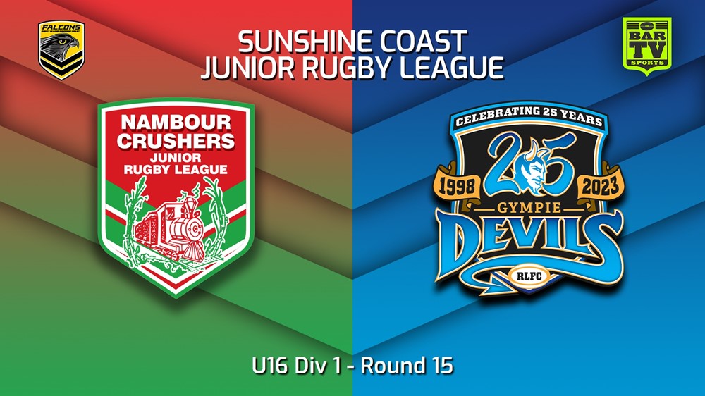230804-Sunshine Coast Junior Rugby League Round 15 - U16 Div 1 - Nambour Crushers JRL v Gympie Devils JRL Slate Image
