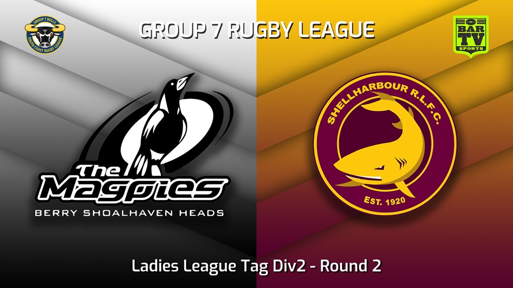 230401-South Coast Round 2 - Ladies League Tag Div2 - Berry-Shoalhaven Heads Magpies v Shellharbour Sharks Slate Image