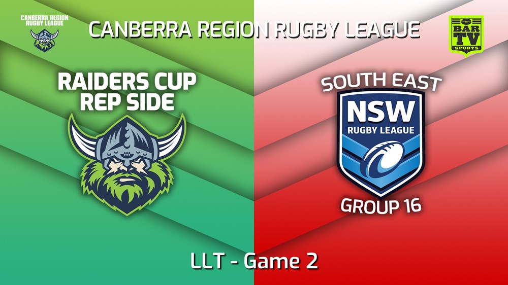 220611-Canberra Game 2 - LLT - Raiders Cup Rep v Group 16 Minigame Slate Image
