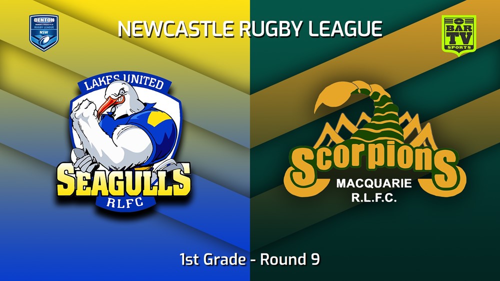 230527-Newcastle RL Round 9 - 1st Grade - Lakes United Seagulls v Macquarie Scorpions Minigame Slate Image