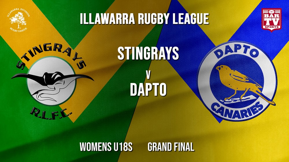 IRL Grand Final - Womens U18s - Stingrays of Shellharbour v Dapto Canaries Slate Image