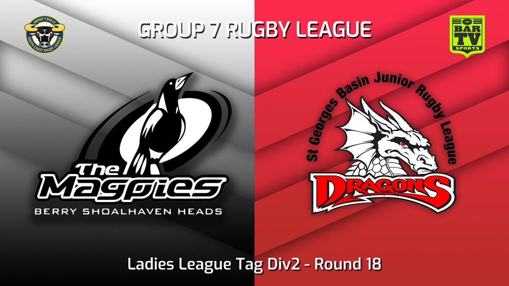 230819-South Coast Round 18 - Ladies League Tag Div2 - Berry-Shoalhaven Heads Magpies v St Georges Basin Dragons Minigame Slate Image
