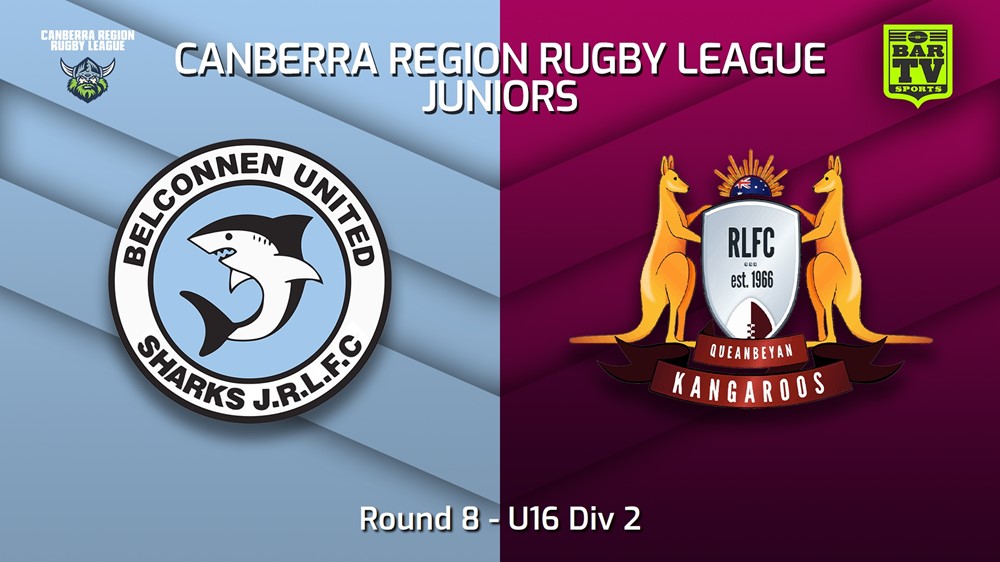 250620-video-Canberra Region Rugby League Juniors Round 8 - U16 Div 2 - Belconnen United Sharks Juniors v Queanbeyan Kangaroos Juniors Slate Image