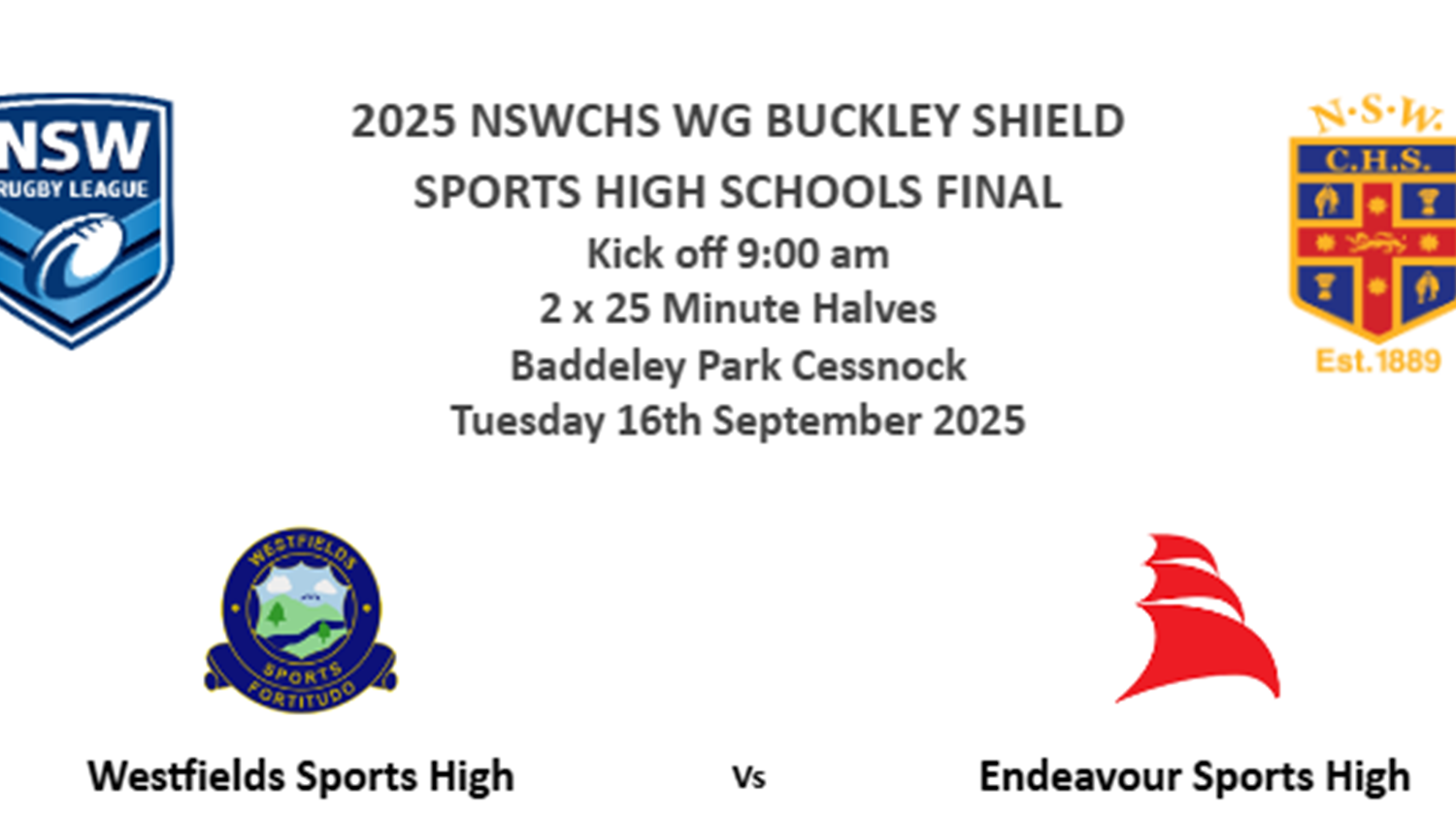 250916-video-NSW Combined High Schools Rugby League Final - 2025 NSWCHS WG BUCKLEY SHIELD - Westfields Sports High v Endeavour Sports Slate Image
