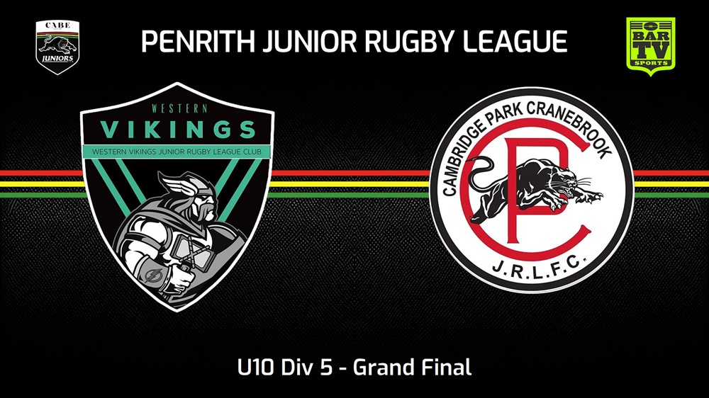 230819-Penrith & District Junior Rugby League Grand Final - U10 Div 5 - Western Vikings v Cambridge Park Slate Image
