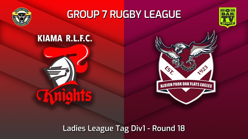230820-South Coast Round 18 - Ladies League Tag Div1 - Kiama Knights v Albion Park Oak Flats Eagles Minigame Slate Image