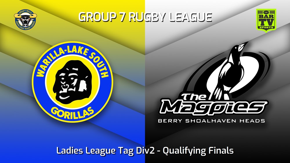 230827-South Coast Qualifying Finals - Ladies League Tag Div2 - Warilla-Lake South Gorillas v Berry-Shoalhaven Heads Magpies Minigame Slate Image
