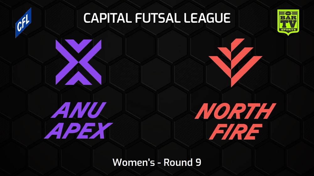 230129-Capital Football Futsal Round 9 - Women's - ANU Apex v North Canberra Fire Slate Image