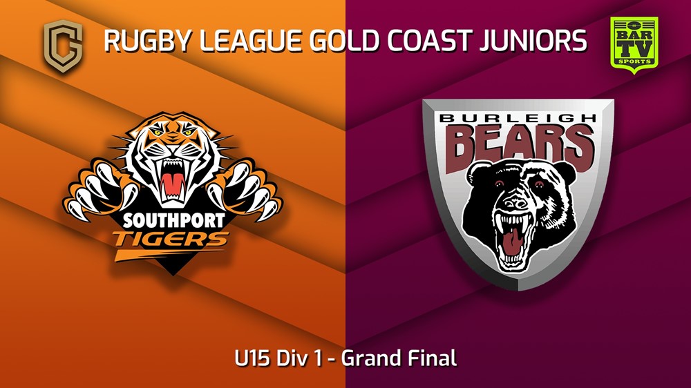 230909-Rugby League Gold Coast Juniors Grand Final - U15 Div 1 - Southport Tigers v Burleigh Bears Slate Image