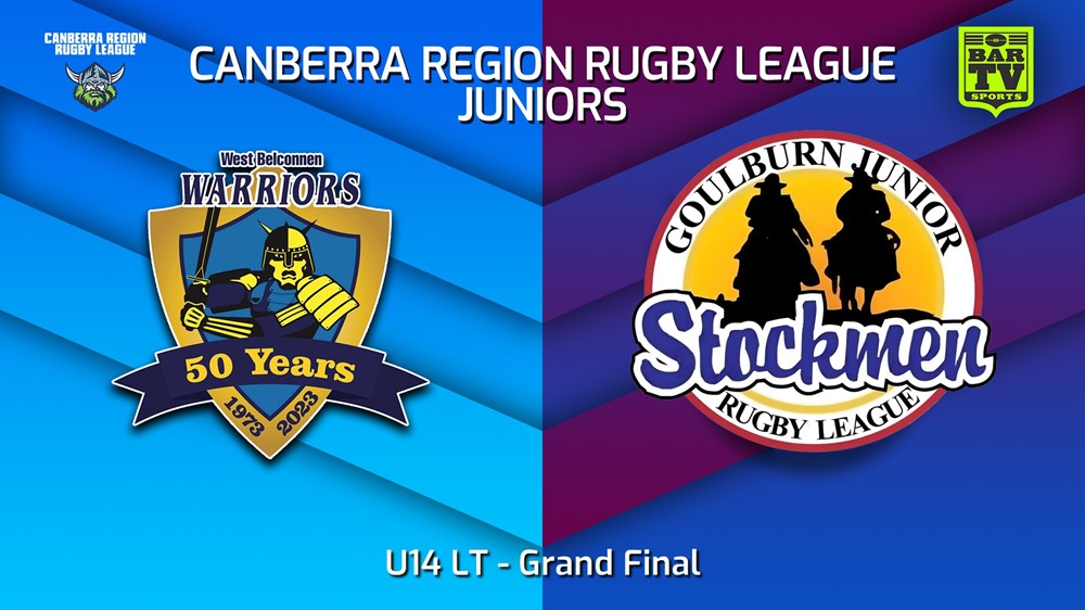 230910-2023 Canberra Region Rugby League Juniors Grand Final - U14 LT - West Belconnen Warriors Juniors v Goulburn Junior Stockmen Slate Image