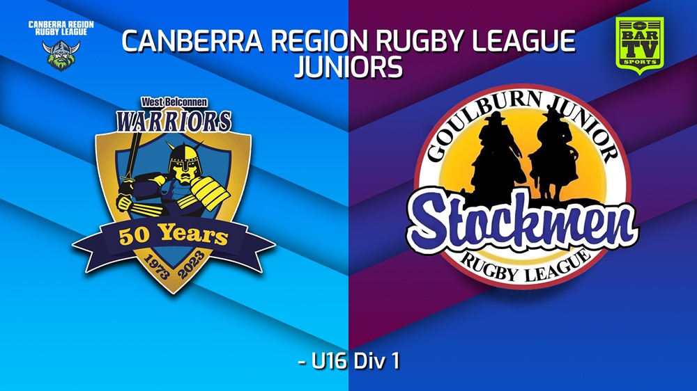 250718-video-Canberra Region Rugby League Juniors U16 Div 1 - West Belconnen Warriors Juniors v Goulburn Junior Stockmen Slate Image