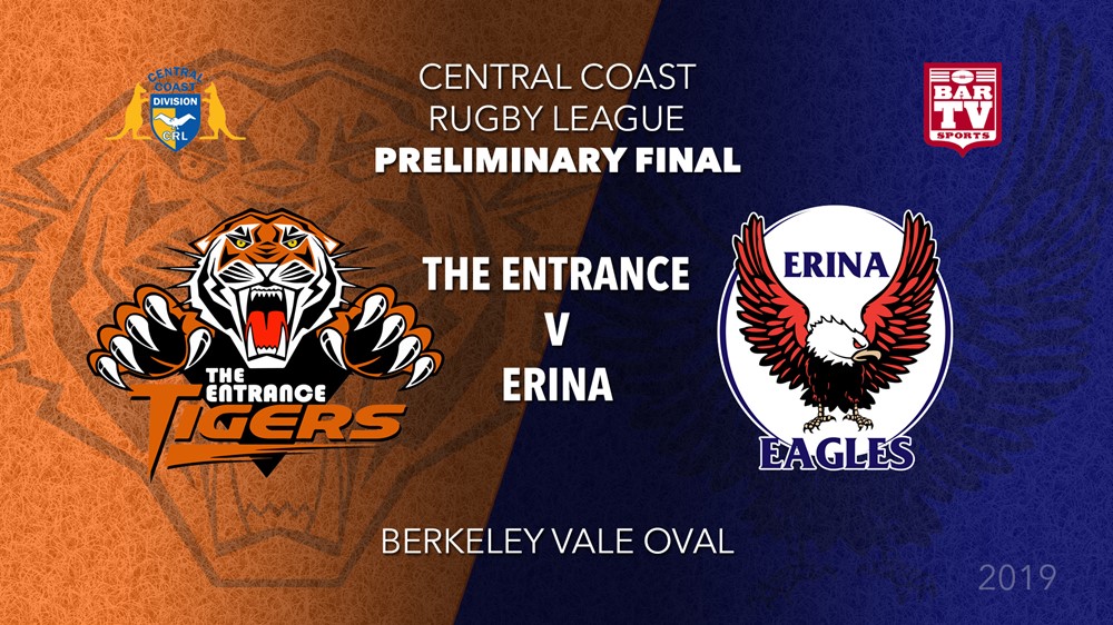 Central Coast Rugby League Preliminary Final - 1st Grade - The Entrance Tigers v Erina Eagles Slate Image