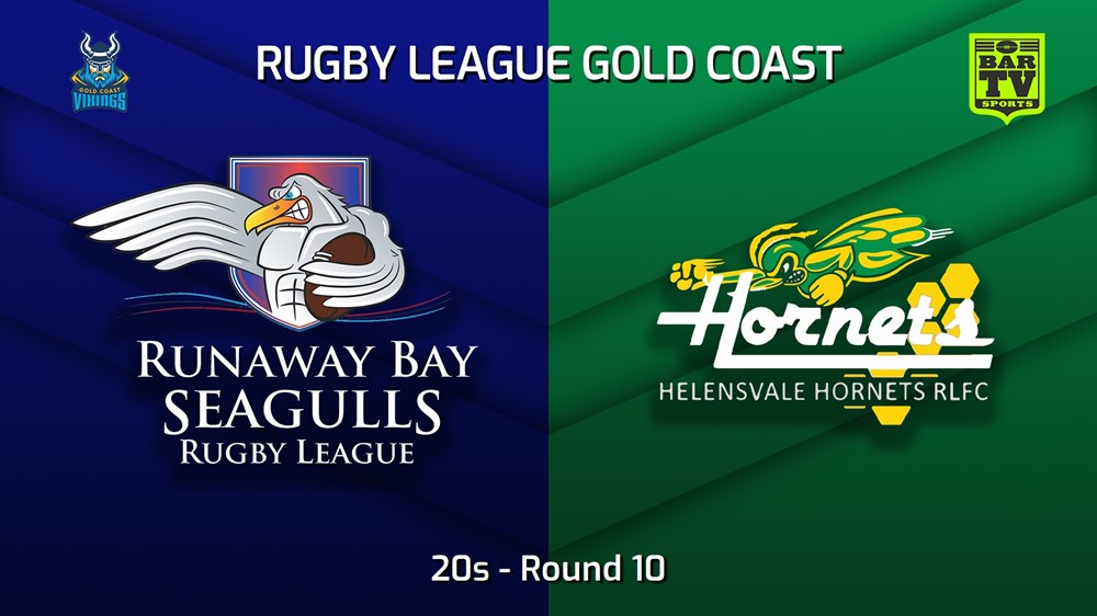 230701-Gold Coast Round 10 - 20s - Runaway Bay Seagulls v Helensvale Hornets Minigame Slate Image