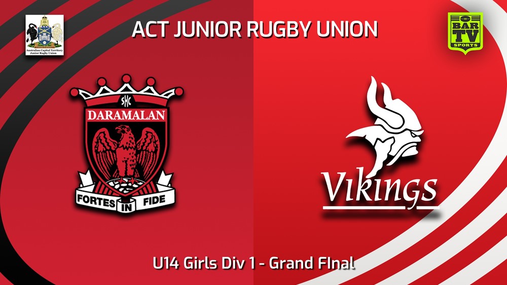 230902-ACT Junior Rugby Union Grand FInal - U14 Girls Div 1 - Daramalan College v Tuggeranong Vikings Slate Image