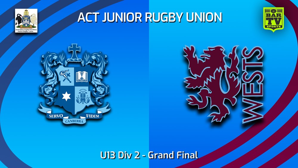 230902-ACT Junior Rugby Union Grand Final - U13 Div 2 - Marist Rugby Club v Wests Lions Slate Image