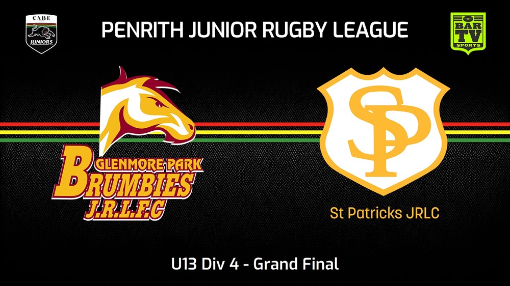 230819-Penrith & District Junior Rugby League Grand Final - U13 Div 4 - Glenmore Park Brumbies v St Patricks Slate Image