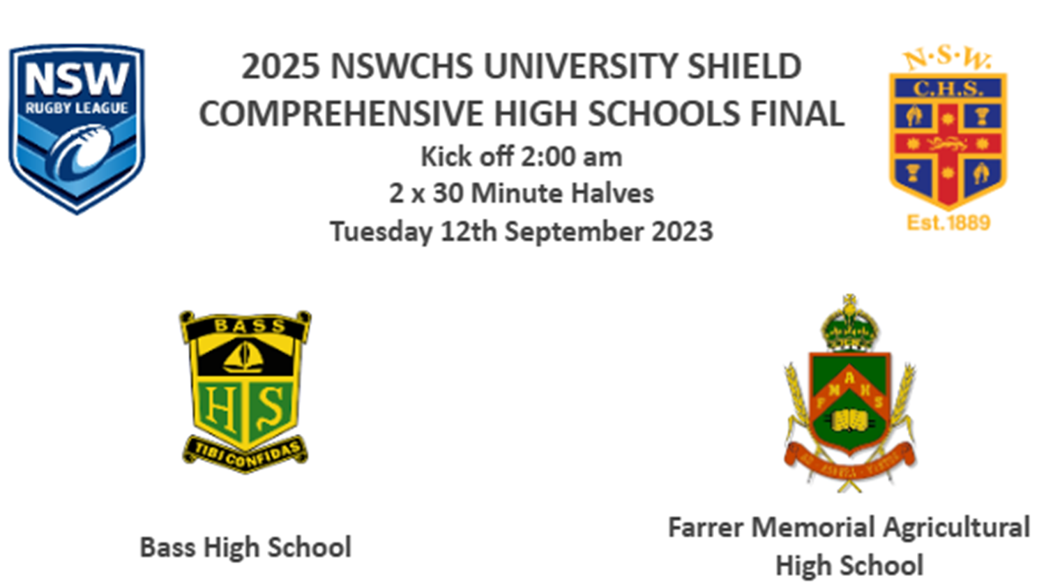 250916-video-NSW Combined High Schools Rugby League Final - 2025 NSWCHS UNIVERSITY SHIELD COMPREHENSIVE HIGH SCHOOLS FINAL - Bass High School v FARRER MAHS Slate Image