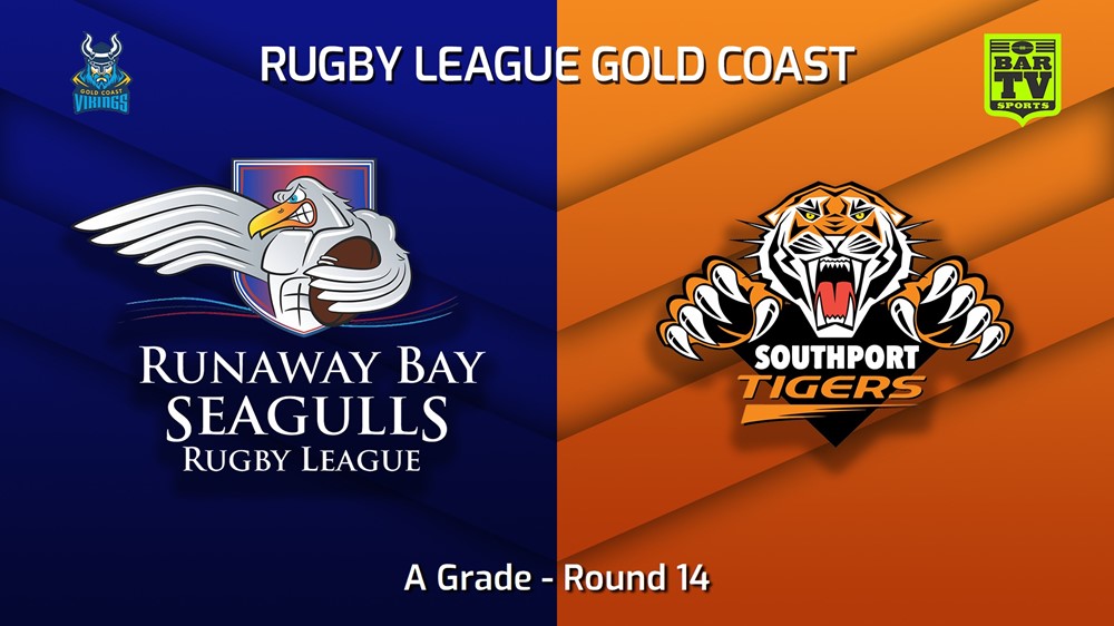 230806-Gold Coast Round 14 - A Grade - Runaway Bay Seagulls v Southport Tigers Minigame Slate Image