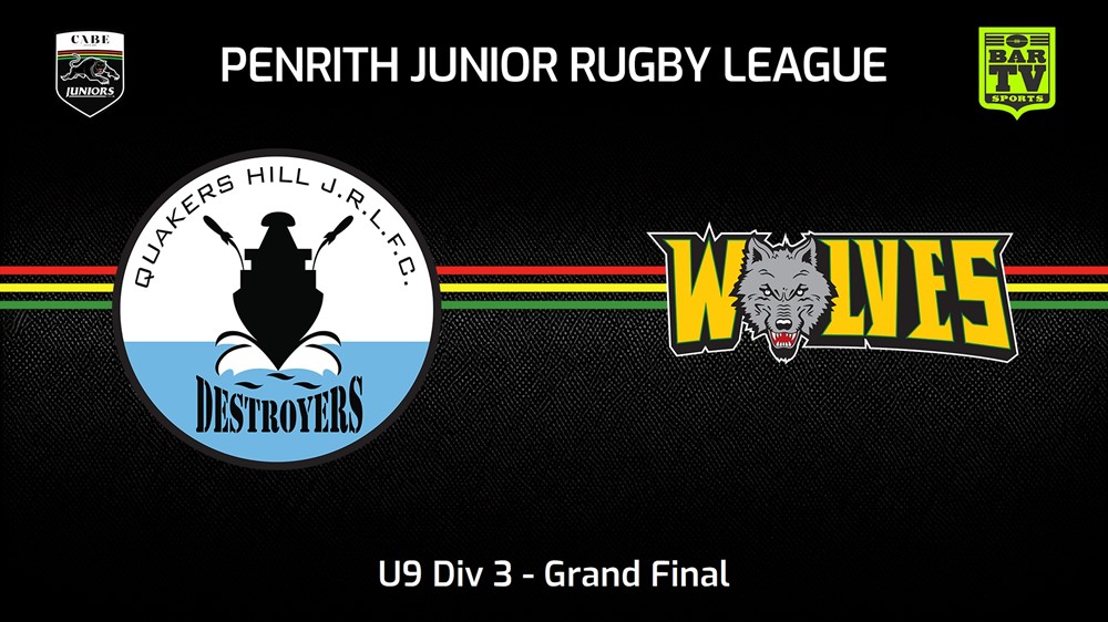 230819-Penrith & District Junior Rugby League Grand Final - U9 Div 3 - Quakers Hill Destroyers v Windsor Wolves Slate Image