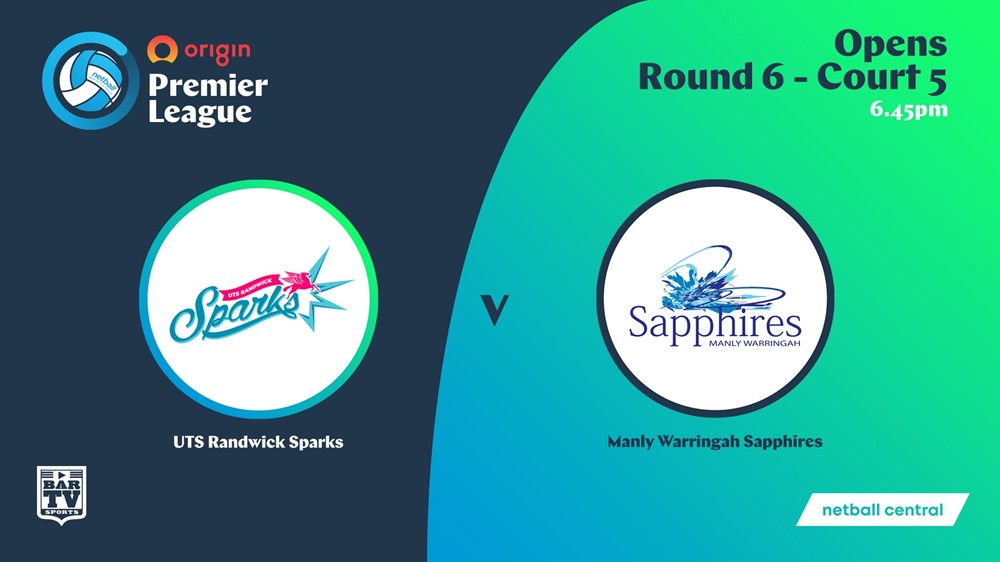 NSW Prem League Round 6 - Court 5 - Opens - UTS Randwick Sparks v Manly Warringah Sapphires Minigame Slate Image