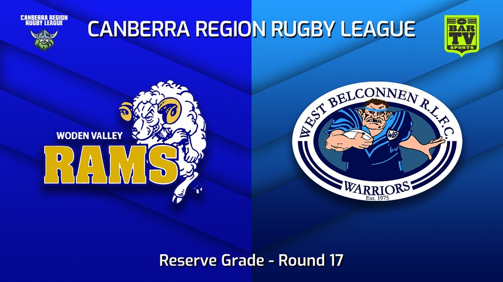 230819-Canberra Round 17 - Reserve Grade - Woden Valley Rams v West Belconnen Warriors Minigame Slate Image