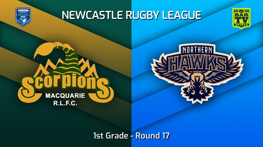 230729-Newcastle RL Round 17 - 1st Grade - Macquarie Scorpions v Northern Hawks Minigame Slate Image