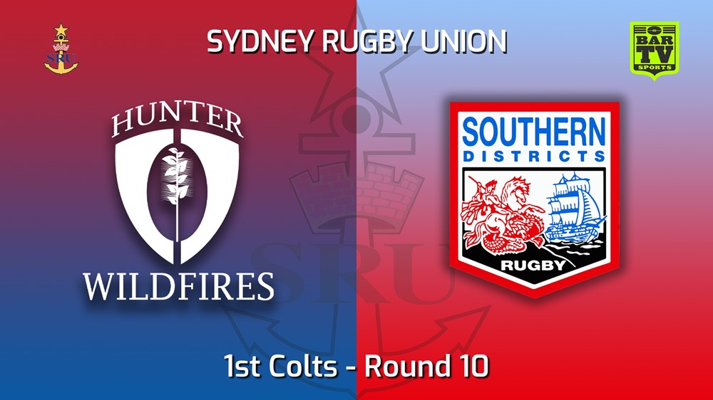 MINI GAME: Sydney Rugby Union Round 10  - 1st Colts - Hunter Wildfires v Southern Districts Slate Image
