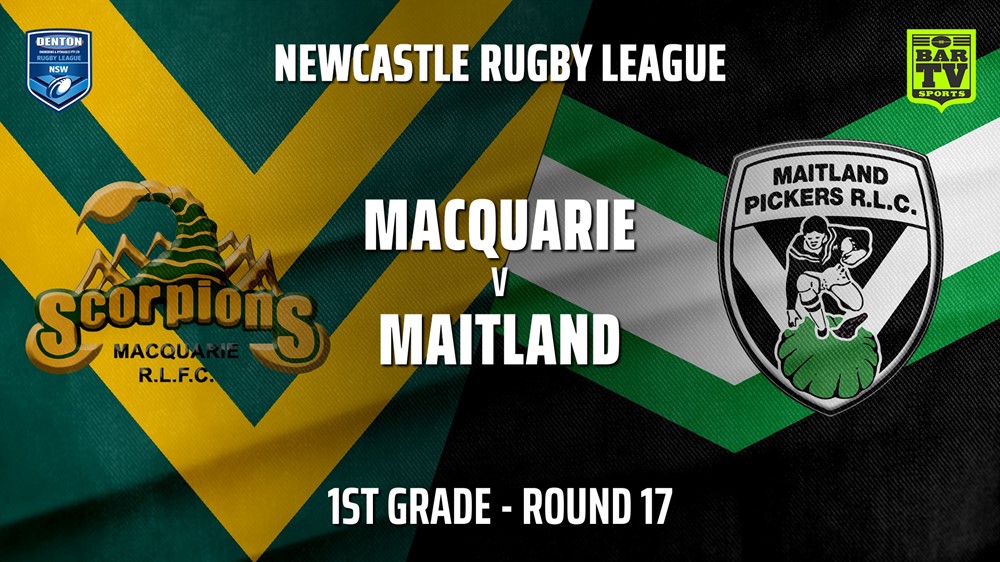MINI GAME: Newcastle Round 17 - 1st Grade - Macquarie Scorpions v Maitland Pickers Slate Image