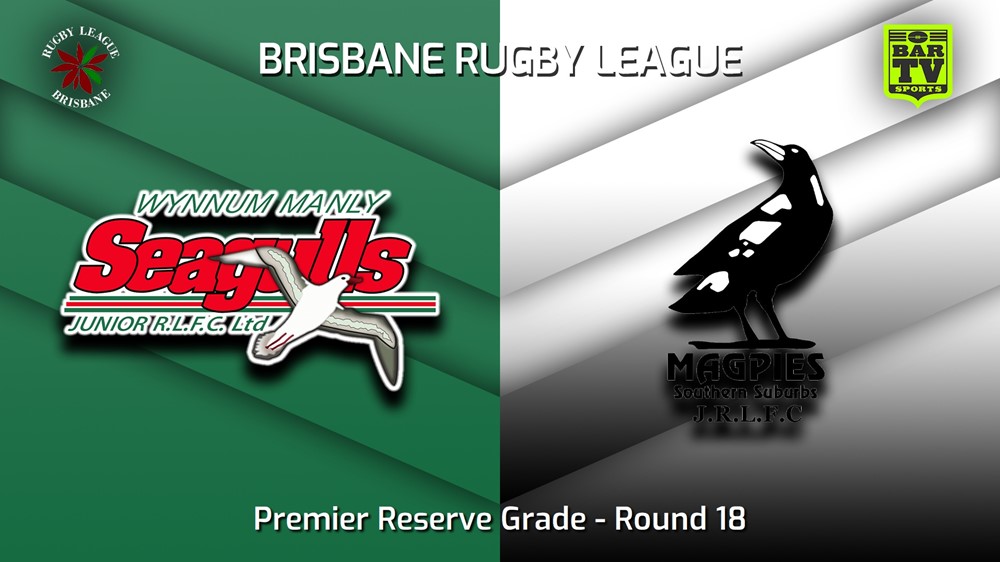 230812-BRL Round 18 - Premier Reserve Grade - Wynnum Manly Seagulls Juniors v Southern Suburbs Magpies Slate Image