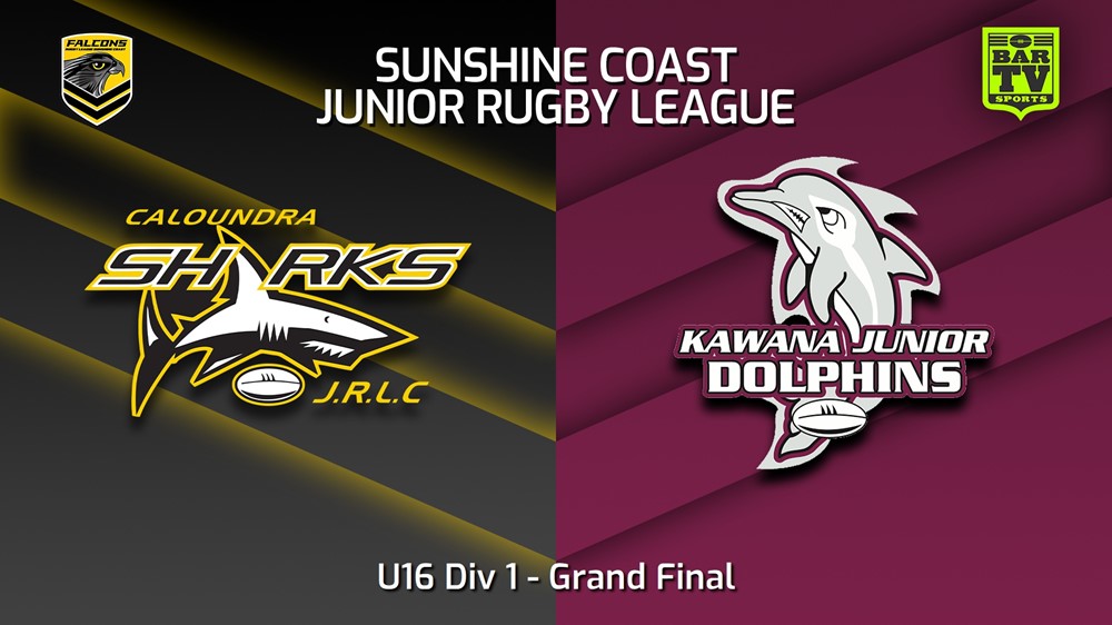 230902-Sunshine Coast Junior Rugby League Grand Final - U16 Div 1 - Caloundra Sharks JRL v Kawana Dolphins JRL Slate Image