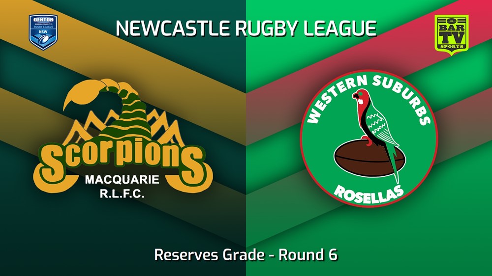 230429-Newcastle RL Round 6 - Reserves Grade - Macquarie Scorpions v Western Suburbs Rosellas Minigame Slate Image