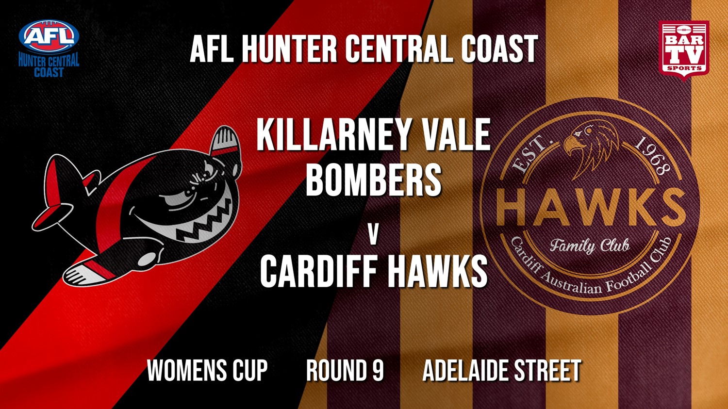 AFL HCC Round 9 - Womens Cup - Killarney Vale Bombers v Cardiff Hawks Minigame Slate Image